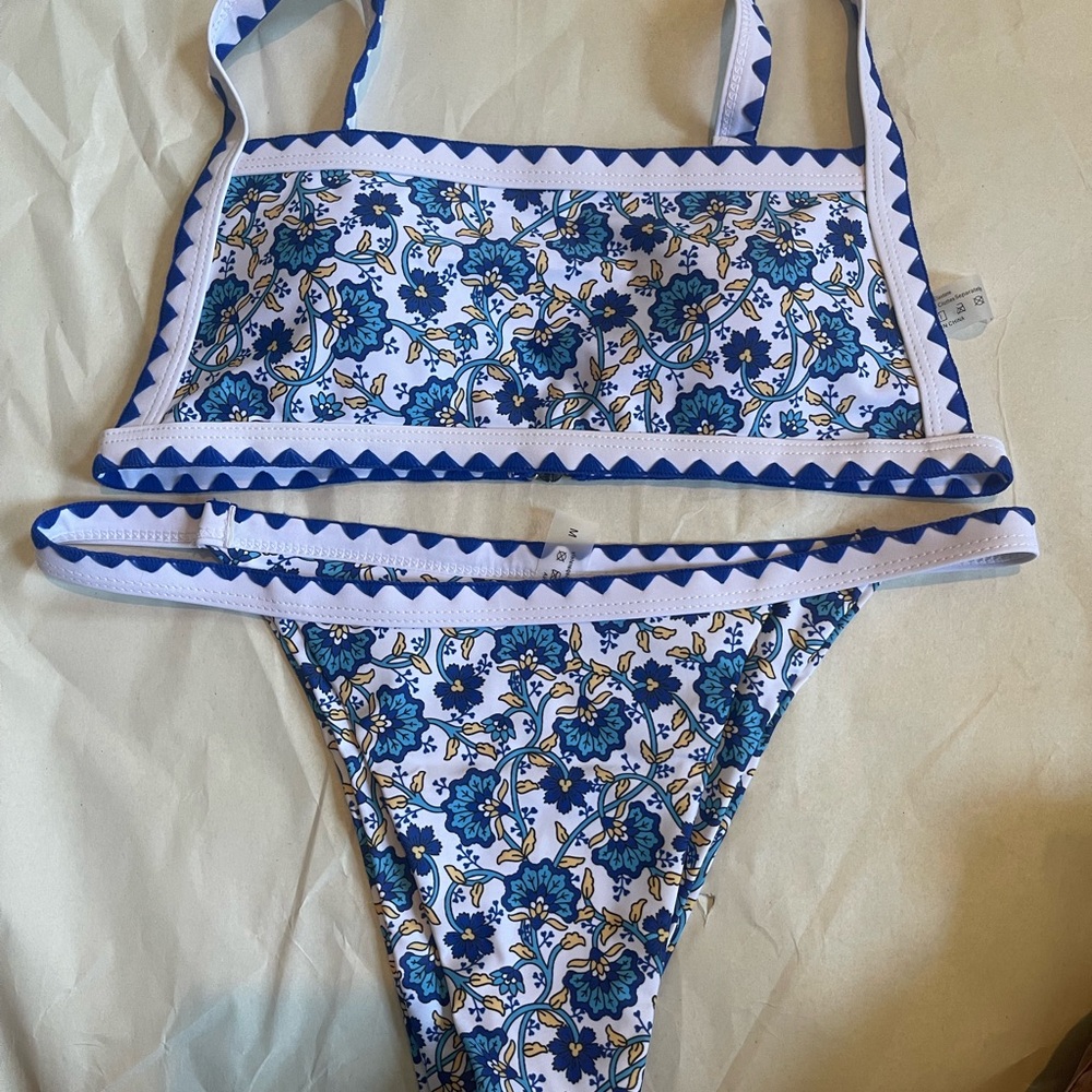 Floral Bikini Set with Blue Accents